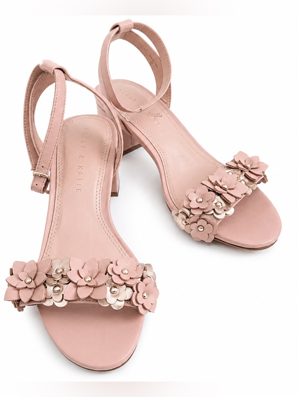 Kelly & Katie Blush Pink Floral Strap Block Heel Sandals